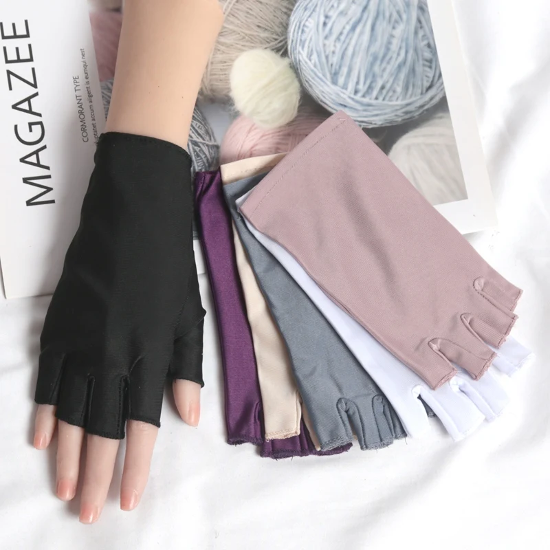 1 Pair Black Summer Half Fingers Gloves Breathable Thin Semi-Finger Driving Women Sunscreen Fingerless Elasticity Work Mittens