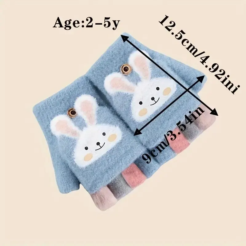 Cozy Cute Cartoon Girls' Winter Gloves Warm Cold-Proof Flip Top Design for Writing and Skiing Polyester Blend Hand Washable