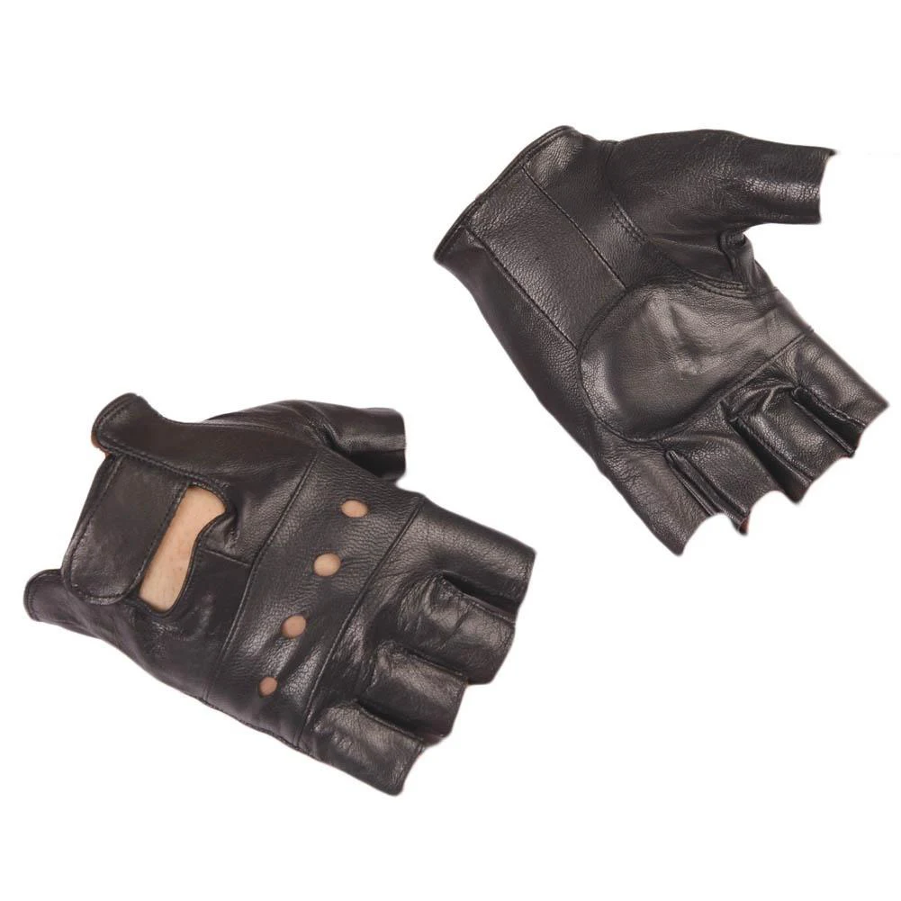 Soft Leather Mittens for Men, Outdoor Mittens, Driving,Motorcycle and Biker, Fingerless Gloves, Half-Finger Gloves, Black, 1Pair