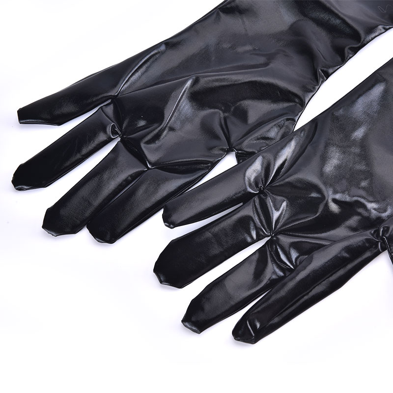 Silver Sexy Stretch PU Leather Skinny Long Glove Punk Rock HipHop Jazz Disco Dance Glove Shiny Metallic Mitten Cosplay Accessory