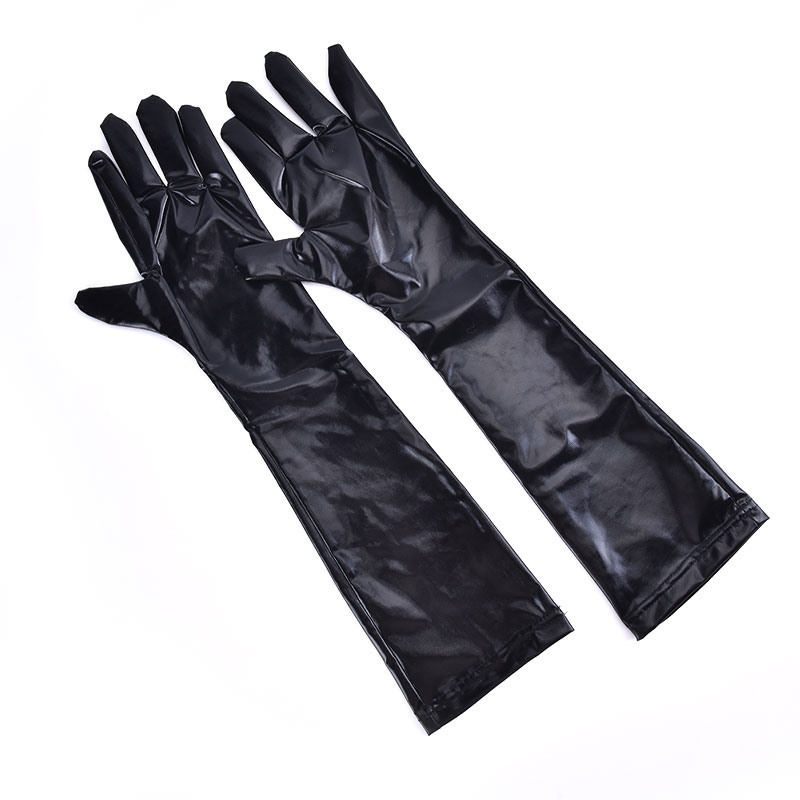 Silver Sexy Stretch PU Leather Skinny Long Glove Punk Rock HipHop Jazz Disco Dance Glove Shiny Metallic Mitten Cosplay Accessory