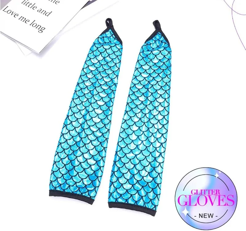 Summer 45CM Long Women Sunscreen Finger Hook Mermaid Scale Gloves Fashion PersonalityStage Performance Halloween Cosplay