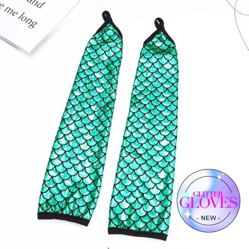 Summer 45CM Long Women Sunscreen Finger Hook Mermaid Scale Gloves Fashion PersonalityStage Performance Halloween Cosplay