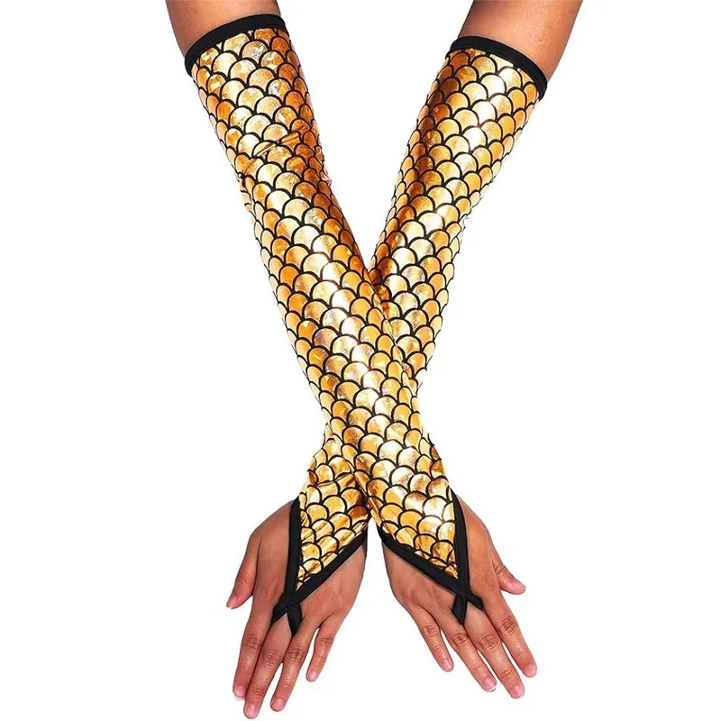 Summer 45CM Long Women Sunscreen Finger Hook Mermaid Scale Gloves Fashion PersonalityStage Performance Halloween Cosplay