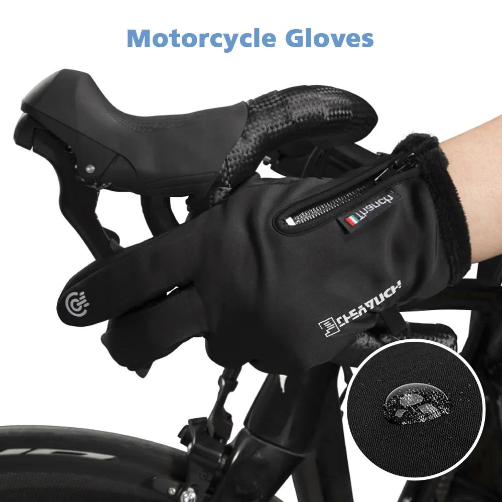 1 Pairs Winter Gloves Mens Touchscreen Non-Slip Unisex Waterproof Windproof Warm Cycling Cold Gloves Fashion Zipper Sports Glove