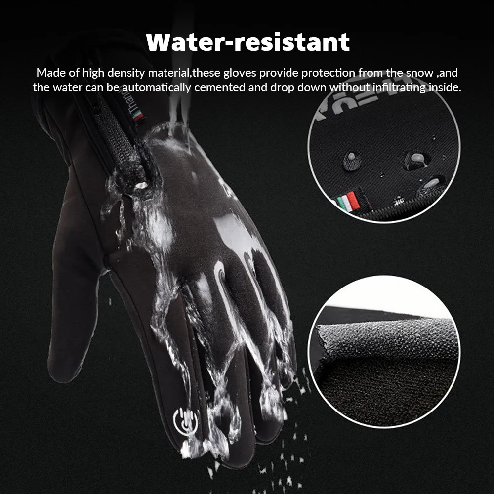 1 Pairs Winter Gloves Mens Touchscreen Non-Slip Unisex Waterproof Windproof Warm Cycling Cold Gloves Fashion Zipper Sports Glove