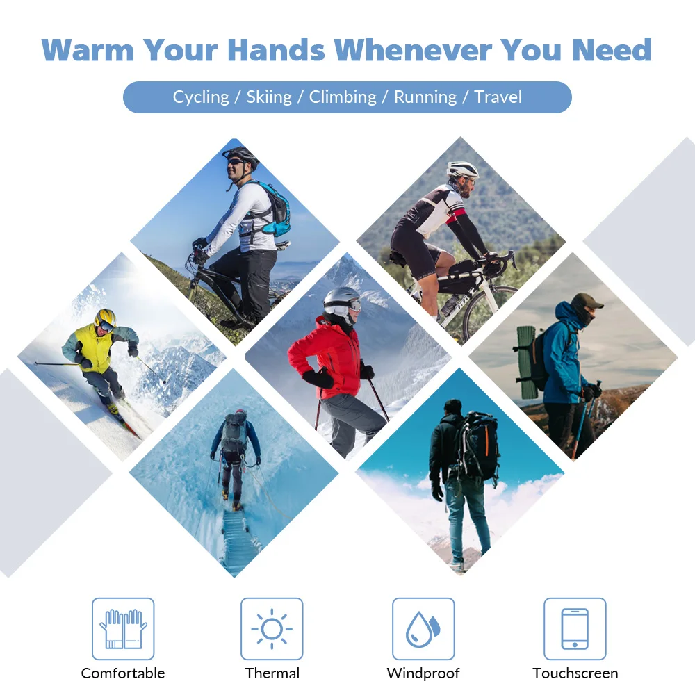 1 Pairs Winter Gloves Mens Touchscreen Non-Slip Unisex Waterproof Windproof Warm Cycling Cold Gloves Fashion Zipper Sports Glove