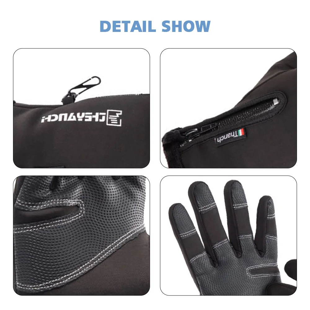 1 Pairs Winter Gloves Mens Touchscreen Non-Slip Unisex Waterproof Windproof Warm Cycling Cold Gloves Fashion Zipper Sports Glove