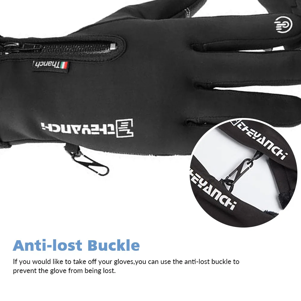 1 Pairs Winter Gloves Mens Touchscreen Non-Slip Unisex Waterproof Windproof Warm Cycling Cold Gloves Fashion Zipper Sports Glove