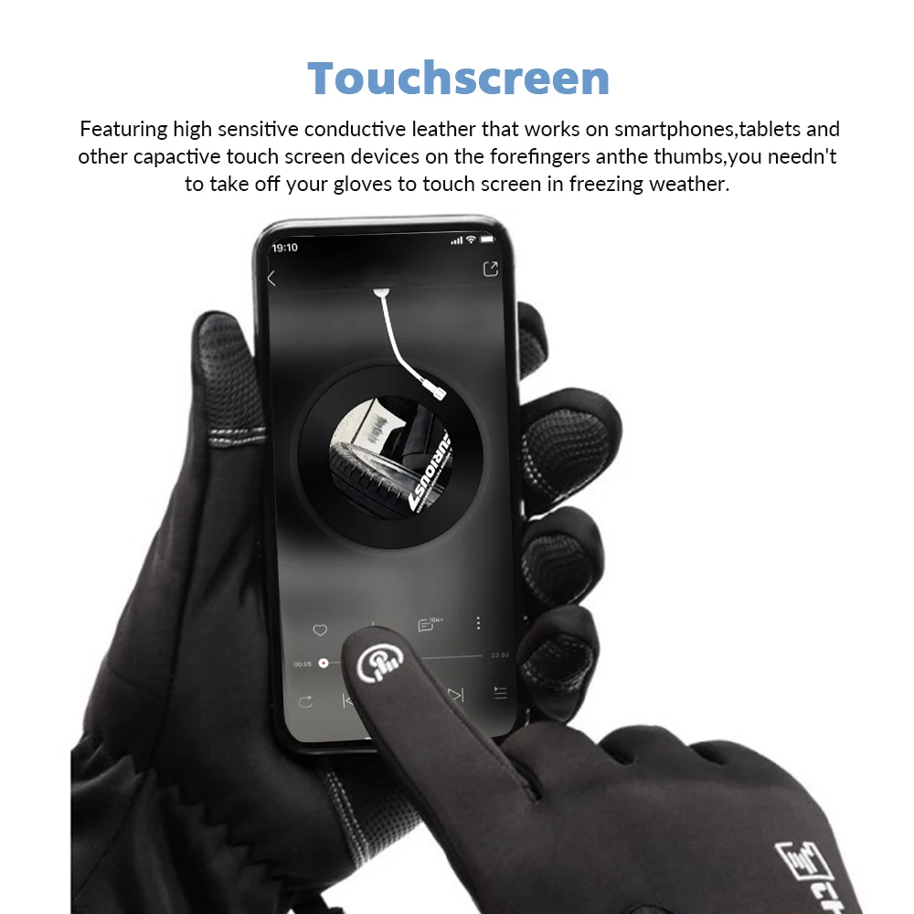 1 Pairs Winter Gloves Mens Touchscreen Non-Slip Unisex Waterproof Windproof Warm Cycling Cold Gloves Fashion Zipper Sports Glove