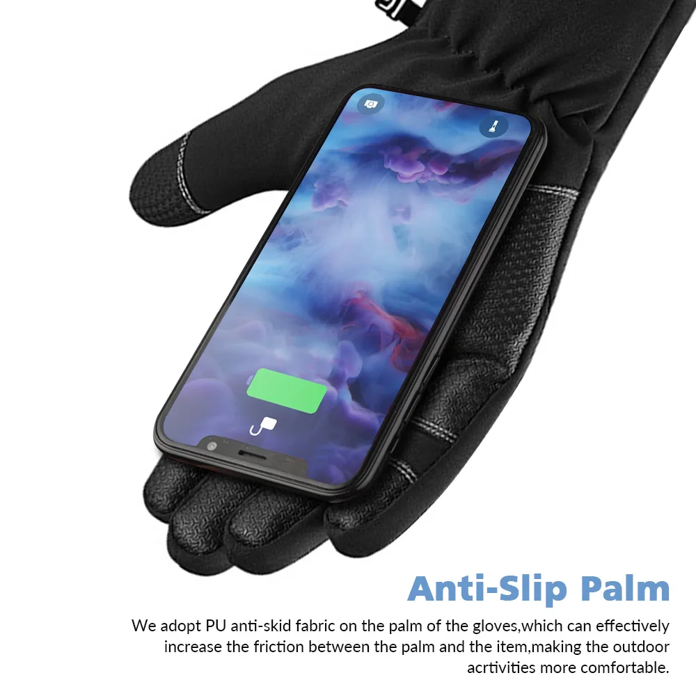 1 Pairs Winter Gloves Mens Touchscreen Non-Slip Unisex Waterproof Windproof Warm Cycling Cold Gloves Fashion Zipper Sports Glove