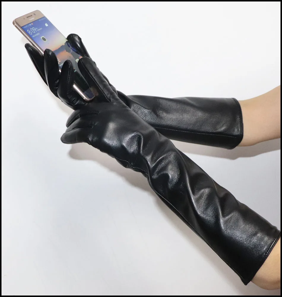 Women's Sheepskin Gloves Long 100% Genuine Leather Gloves Long Sleeve Over Elbow Arm Guard Warm Flannel Lining Autumn and Winter