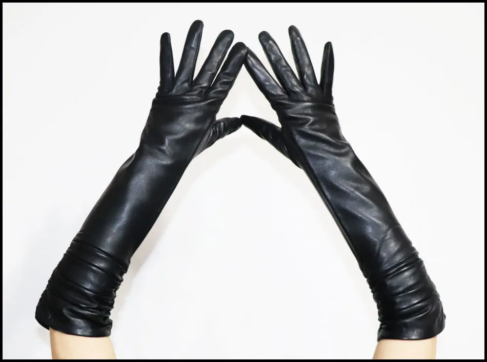 Women's Sheepskin Gloves Long 100% Genuine Leather Gloves Long Sleeve Over Elbow Arm Guard Warm Flannel Lining Autumn and Winter