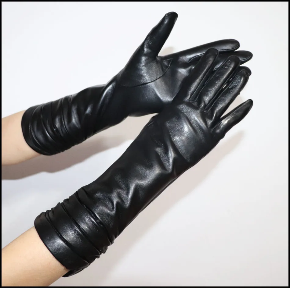 Women's Sheepskin Gloves Long 100% Genuine Leather Gloves Long Sleeve Over Elbow Arm Guard Warm Flannel Lining Autumn and Winter