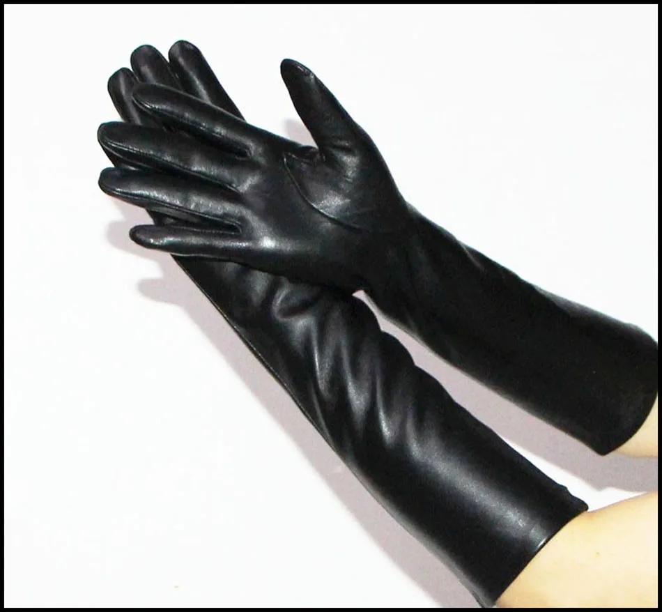 Women's Sheepskin Gloves Long 100% Genuine Leather Gloves Long Sleeve Over Elbow Arm Guard Warm Flannel Lining Autumn and Winter