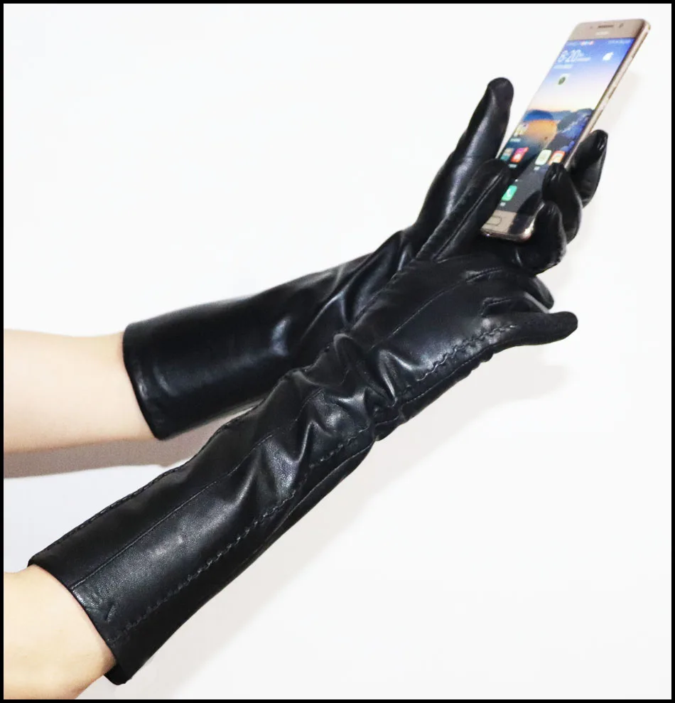Women's Sheepskin Gloves Long 100% Genuine Leather Gloves Long Sleeve Over Elbow Arm Guard Warm Flannel Lining Autumn and Winter