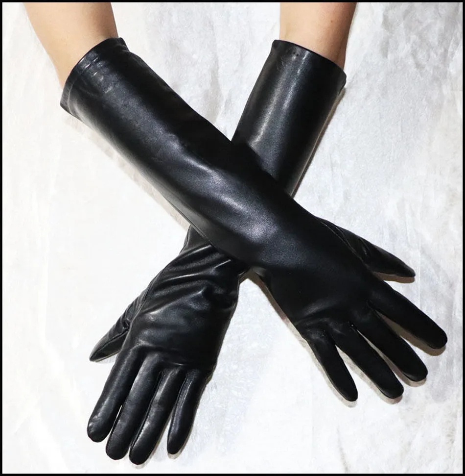 Women's Sheepskin Gloves Long 100% Genuine Leather Gloves Long Sleeve Over Elbow Arm Guard Warm Flannel Lining Autumn and Winter