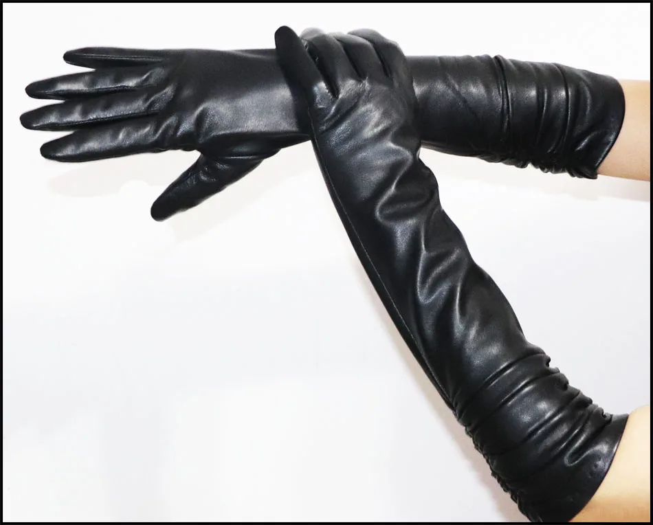 Women's Sheepskin Gloves Long 100% Genuine Leather Gloves Long Sleeve Over Elbow Arm Guard Warm Flannel Lining Autumn and Winter