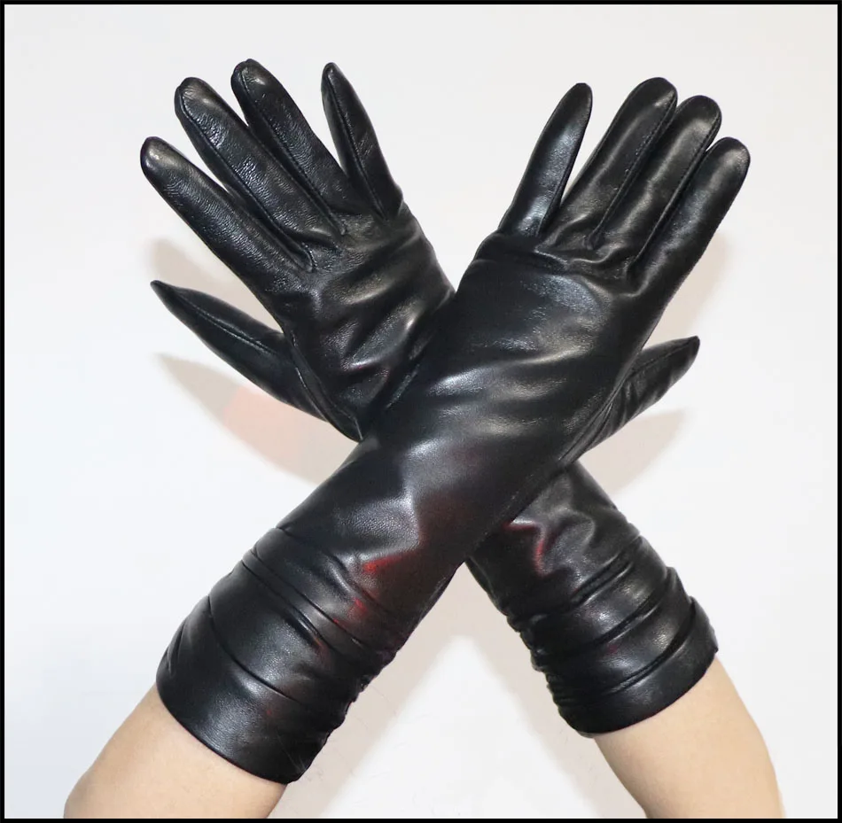 Women's Sheepskin Gloves Long 100% Genuine Leather Gloves Long Sleeve Over Elbow Arm Guard Warm Flannel Lining Autumn and Winter