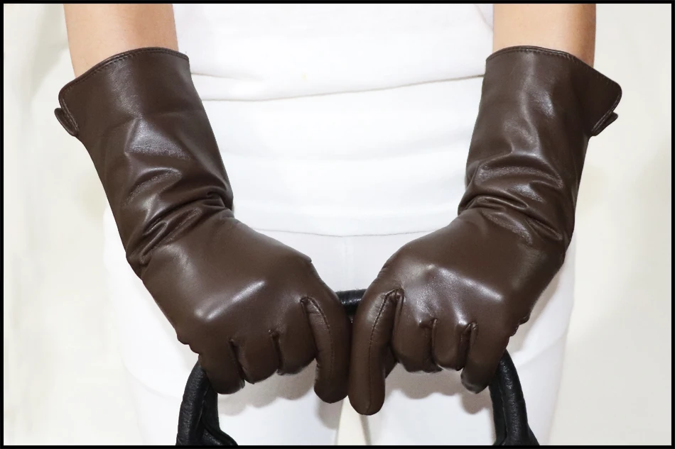Women's Sheepskin Gloves Long 100% Genuine Leather Gloves Long Sleeve Over Elbow Arm Guard Warm Flannel Lining Autumn and Winter