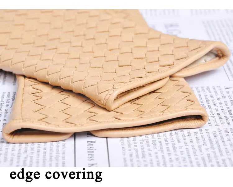 European Hand Woven Leather Lambskin Gloves for Woman 2025 Winter Black Beige Plaid Short Luvas Mujer Outdoor Warm Handschuhe