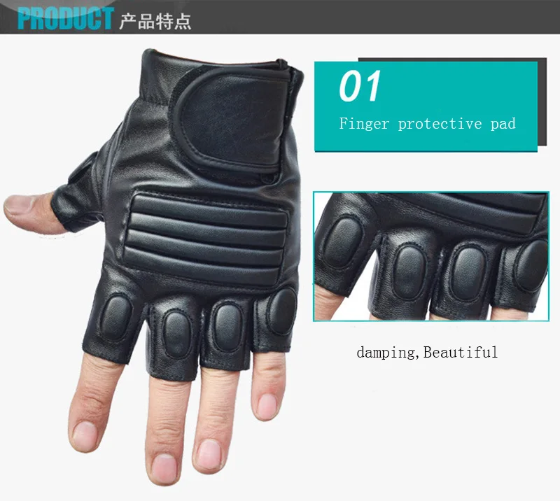 Men's Black PU Leather Gym Glove Sport Fitness Cycling Glove Half Finger Driving Glove Guantes Luvas G141