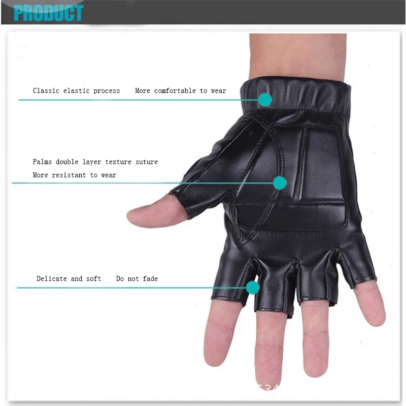 Men's Black PU Leather Gym Glove Sport Fitness Cycling Glove Half Finger Driving Glove Guantes Luvas G141