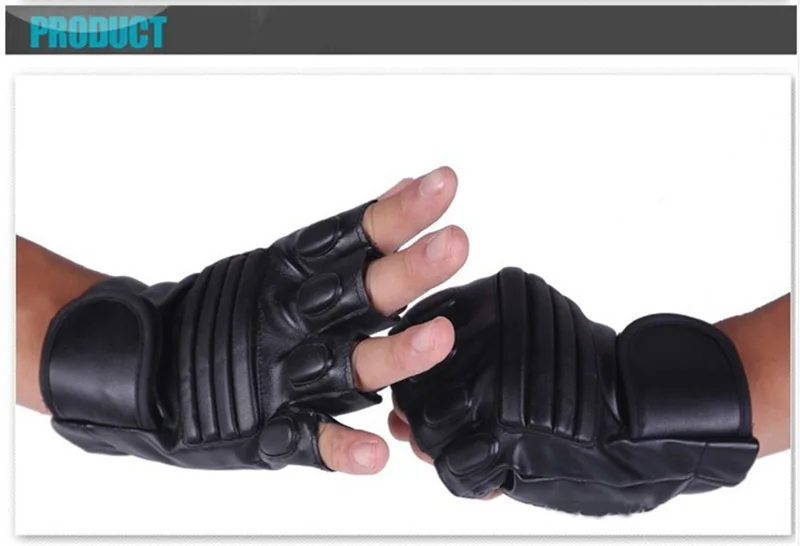 Men's Black PU Leather Gym Glove Sport Fitness Cycling Glove Half Finger Driving Glove Guantes Luvas G141