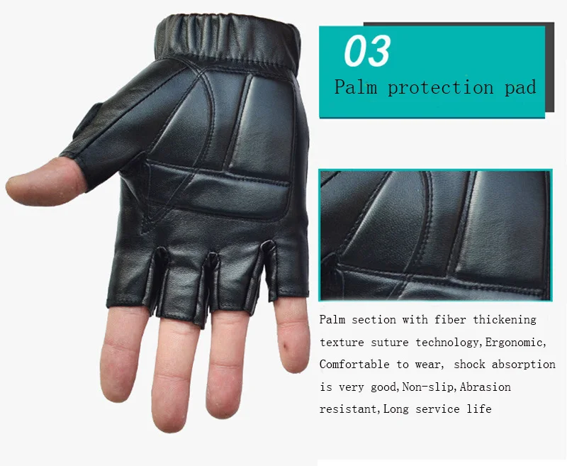 Men's Black PU Leather Gym Glove Sport Fitness Cycling Glove Half Finger Driving Glove Guantes Luvas G141