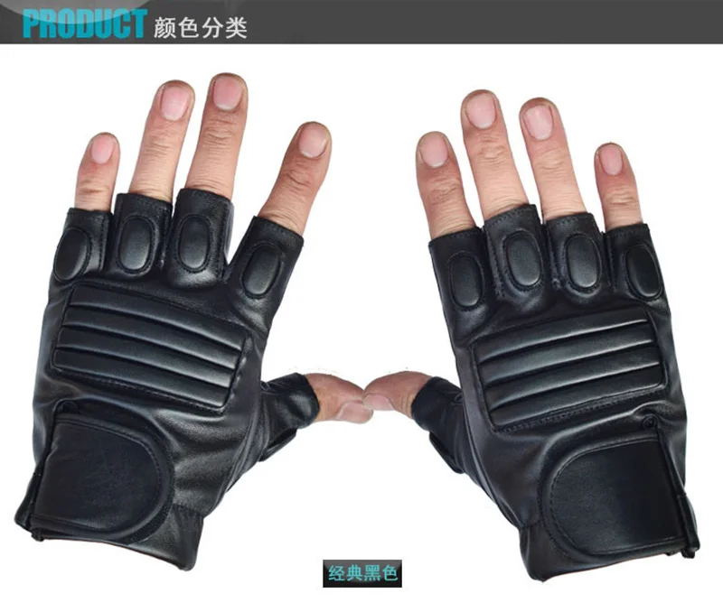 Men's Black PU Leather Gym Glove Sport Fitness Cycling Glove Half Finger Driving Glove Guantes Luvas G141