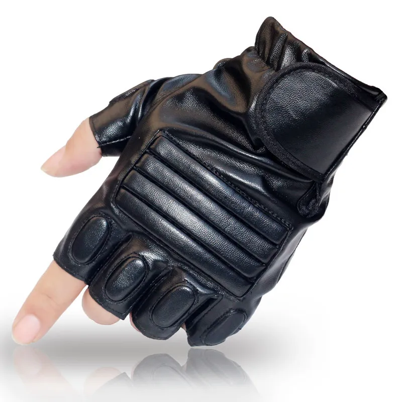Men's Black PU Leather Gym Glove Sport Fitness Cycling Glove Half Finger Driving Glove Guantes Luvas G141