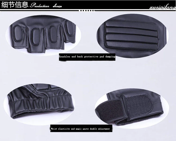 Men's Black PU Leather Gym Glove Sport Fitness Cycling Glove Half Finger Driving Glove Guantes Luvas G141