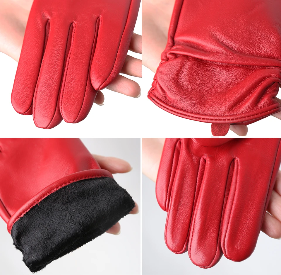 Hot Sale Genuine Sheepskin Women's Winter Leather Gloves Warm Driving Casual Multi-color Optional -2081