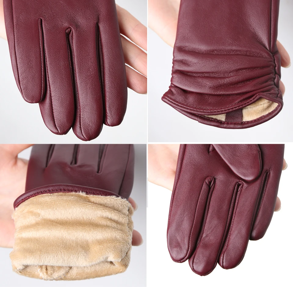 Hot Sale Genuine Sheepskin Women's Winter Leather Gloves Warm Driving Casual Multi-color Optional -2081