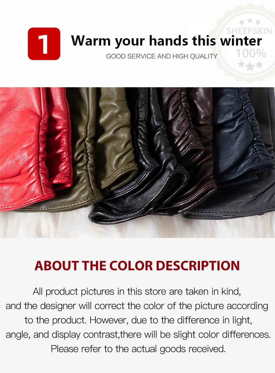 Hot Sale Genuine Sheepskin Women's Winter Leather Gloves Warm Driving Casual Multi-color Optional -2081