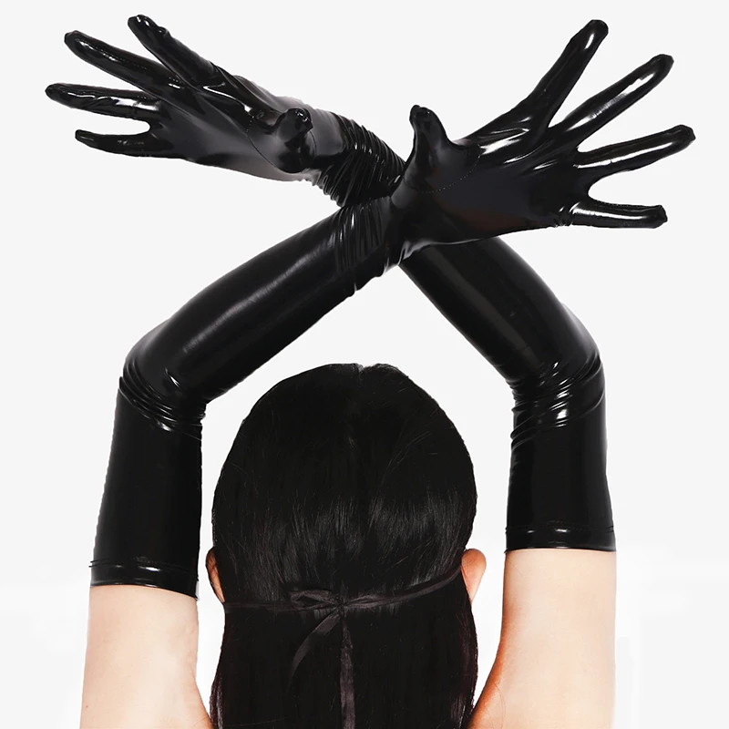 Women Long Patent Leather Coated Pole Dance Performance Gloves Halloween Cosplay Costume Accessories Nightclub Sexy Tight Glove