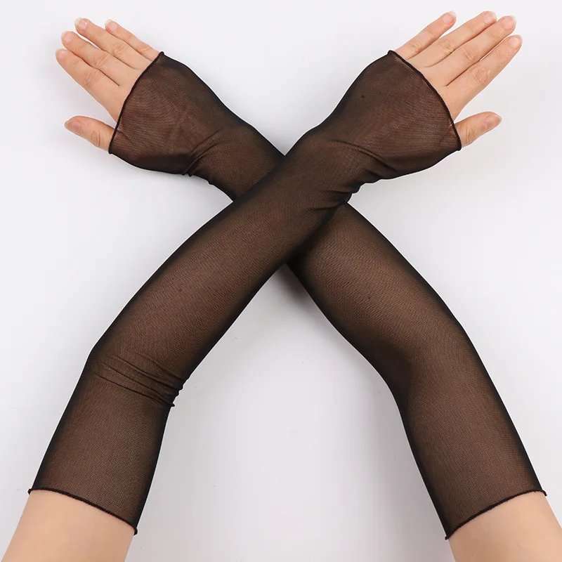 Women Summer Sun Protection Long Fingerless Gloves Thin Transparent Lace Mesh Arm Sleeve Uv Sunscreen Sexy Breathable Mittens