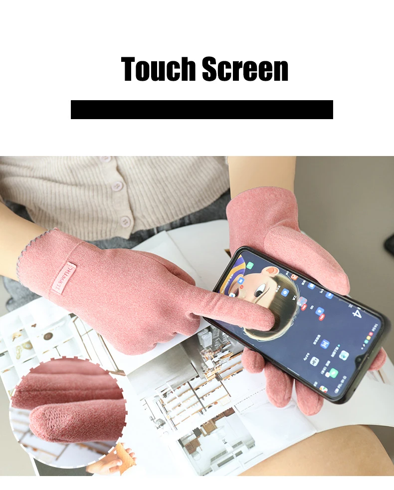 New Grace Fashion Lady Gloves Women Winter Vintage Touch Screen Warm Windproof Cycling Driving Full Finger Glove Mittens G058