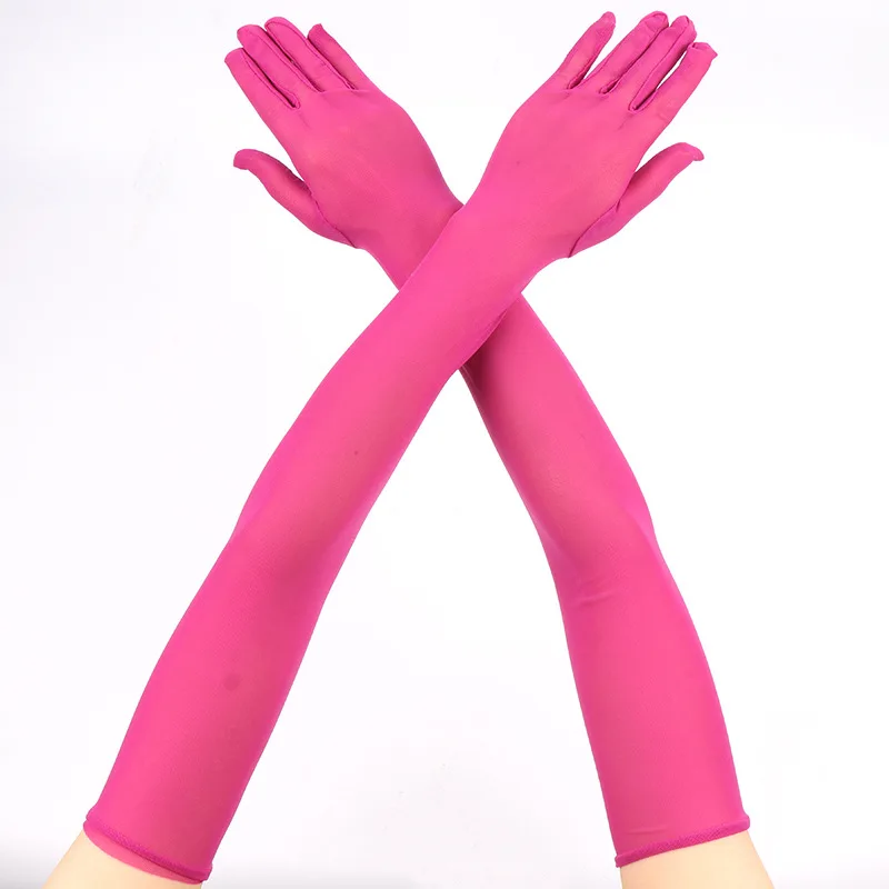 Women 55cm Long Sexy Lace Mesh Thin Transparent Long Gloves Multicolor High Elasticity Etiquette Opera Cosplay Party Performance
