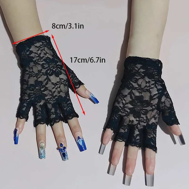 White Fingerless Sexy Lace Gloves Women Short Bride Wedding Half Finger Elasticity Cycling Driving Summer Sun Protection Gloves