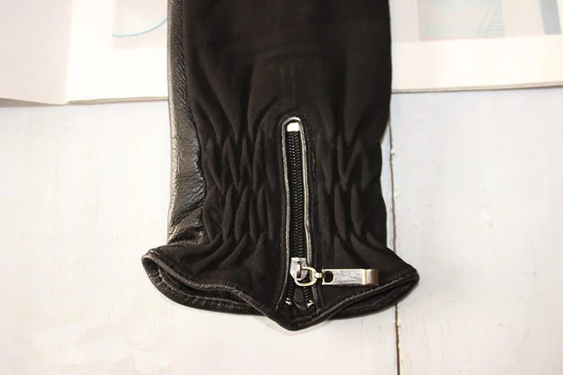 Women's Leather Gloves Touch Screen Sheepskin Fashionable Zipper New Autumn and Winter Warm Motorcycle Riding Gloves