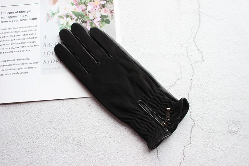 Women's Leather Gloves Touch Screen Sheepskin Fashionable Zipper New Autumn and Winter Warm Motorcycle Riding Gloves