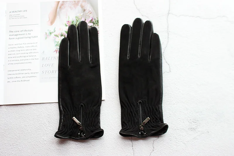 Women's Leather Gloves Touch Screen Sheepskin Fashionable Zipper New Autumn and Winter Warm Motorcycle Riding Gloves