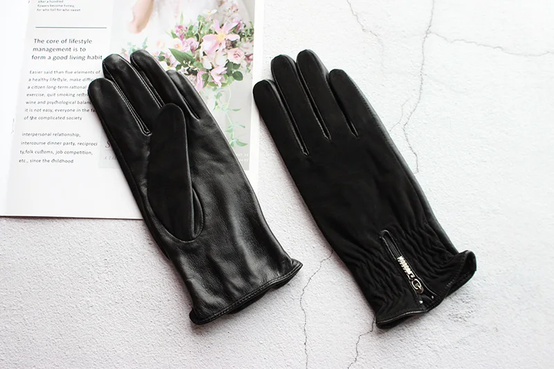 Women's Leather Gloves Touch Screen Sheepskin Fashionable Zipper New Autumn and Winter Warm Motorcycle Riding Gloves
