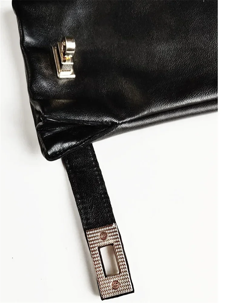 New Women's Ladies Real Leather Black Gloves Touch Screen Sheepskin Gloves With Lock Design