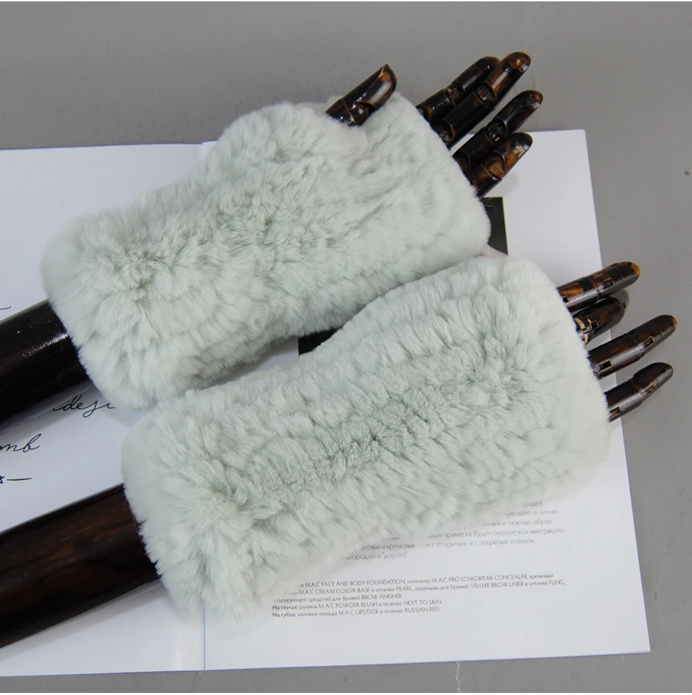 New Arrival Female Natural Rabbit Fur Gloves Knitted Warm Real Rex Rabbit Fur Mittens Women Winter Outdoor Rex Rabbit Fur Gloves