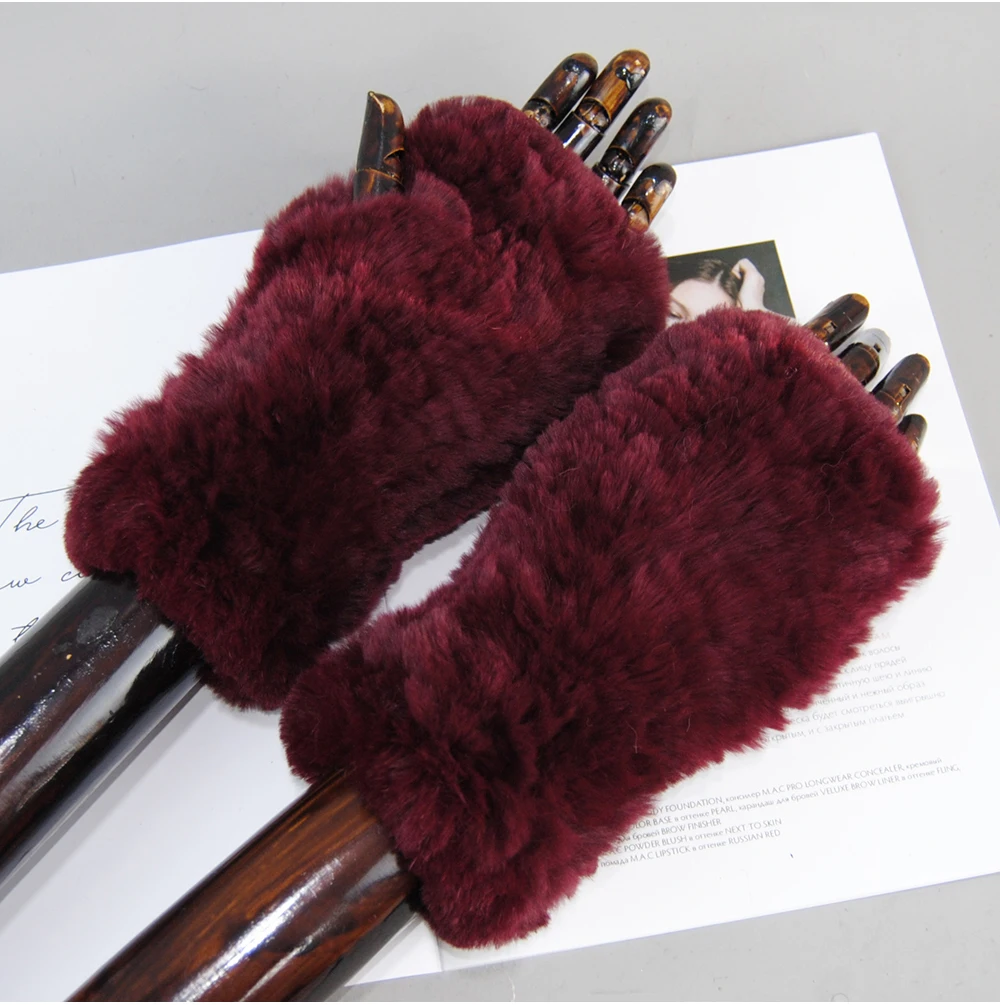 New Arrival Female Natural Rabbit Fur Gloves Knitted Warm Real Rex Rabbit Fur Mittens Women Winter Outdoor Rex Rabbit Fur Gloves
