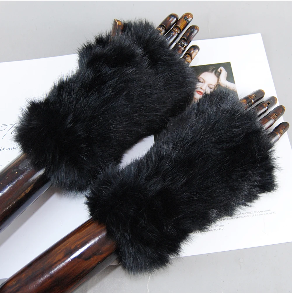 New Arrival Female Natural Rabbit Fur Gloves Knitted Warm Real Rex Rabbit Fur Mittens Women Winter Outdoor Rex Rabbit Fur Gloves