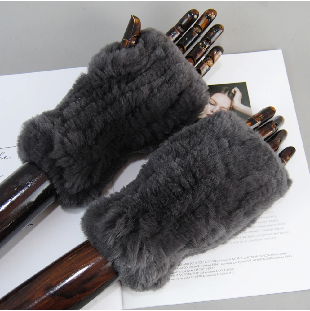 New Arrival Female Natural Rabbit Fur Gloves Knitted Warm Real Rex Rabbit Fur Mittens Women Winter Outdoor Rex Rabbit Fur Gloves