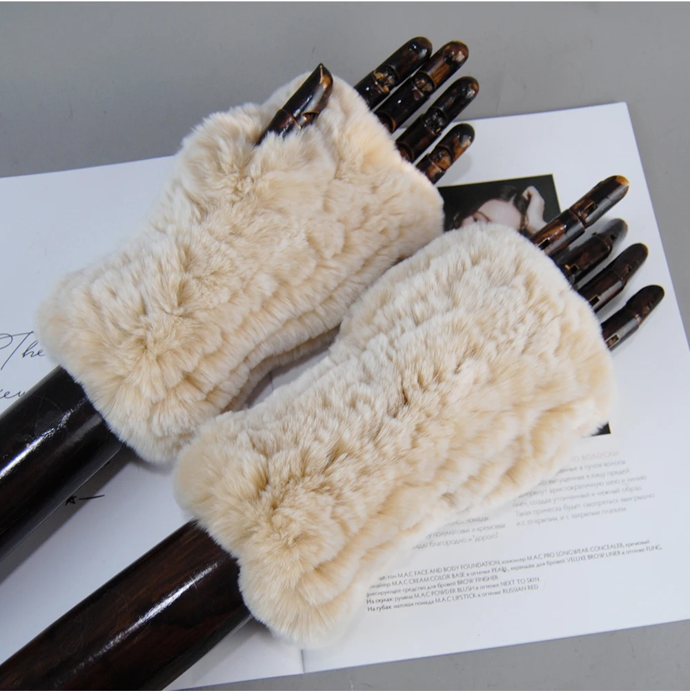 New Arrival Female Natural Rabbit Fur Gloves Knitted Warm Real Rex Rabbit Fur Mittens Women Winter Outdoor Rex Rabbit Fur Gloves